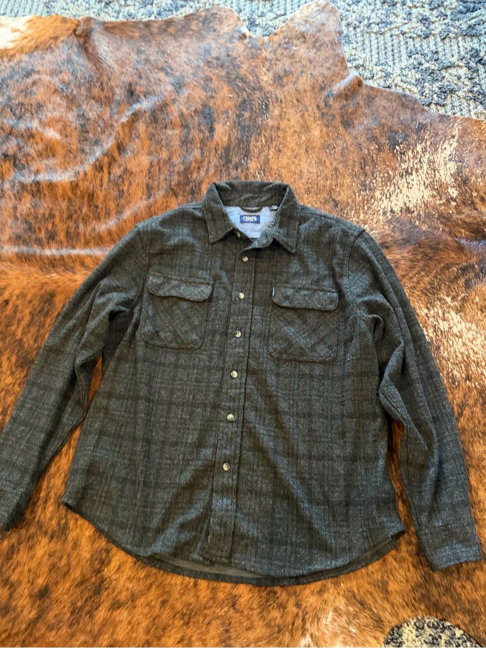 Chaps Men's Regular Fit Knit Flannel Shirt, Black, Size XL Classic